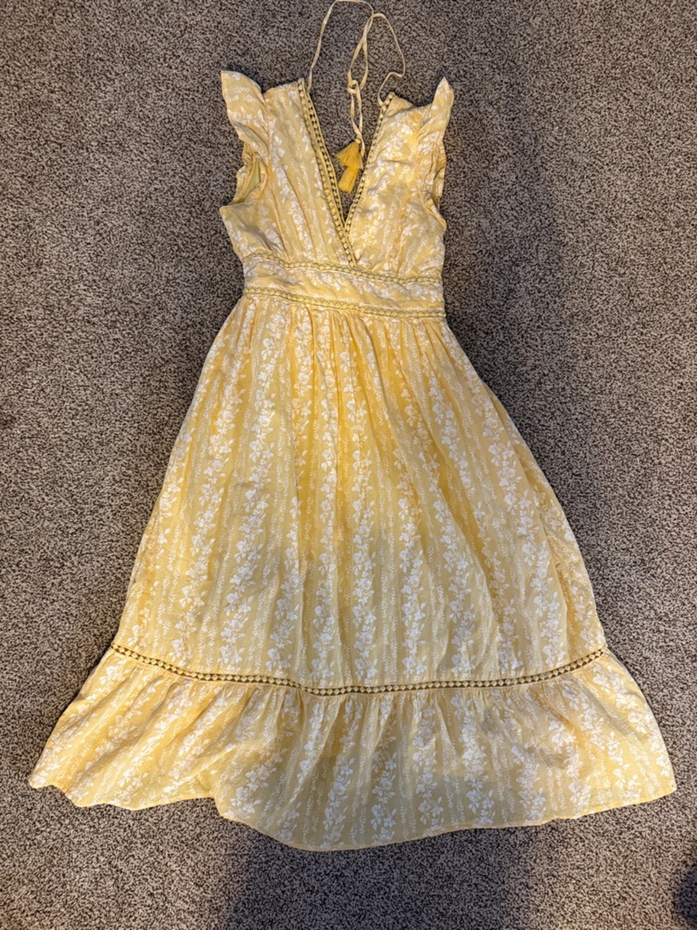 In Loom Yellow Floral V-Neck Dress with Lace Trim